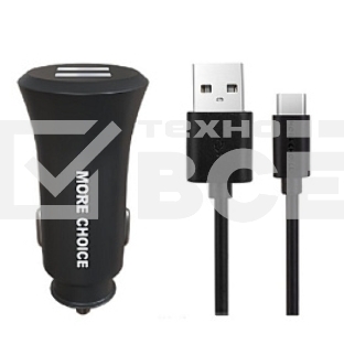 Автомобильная зарядка (от прикуривателя) MORE CHOICE (4627151192147) AC23a АЗУ 2USB 2.4A для Type-C черный