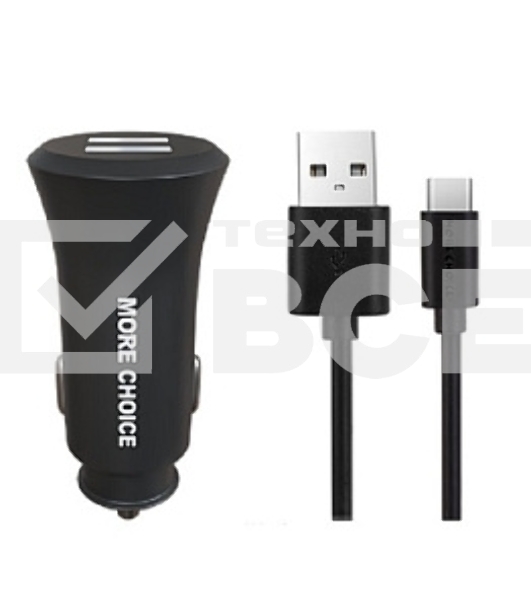 Автомобильная зарядка (от прикуривателя) MORE CHOICE (4627151192147) AC23a АЗУ 2USB 2.4A для Type-C черный