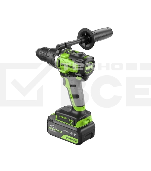 Дрель-шуруповерт аккумуляторная Greenworks GD24DD140 24V, 70/140Нм,Anti-kickback,2х4Ач,ЗУ,кор 3707607CUD