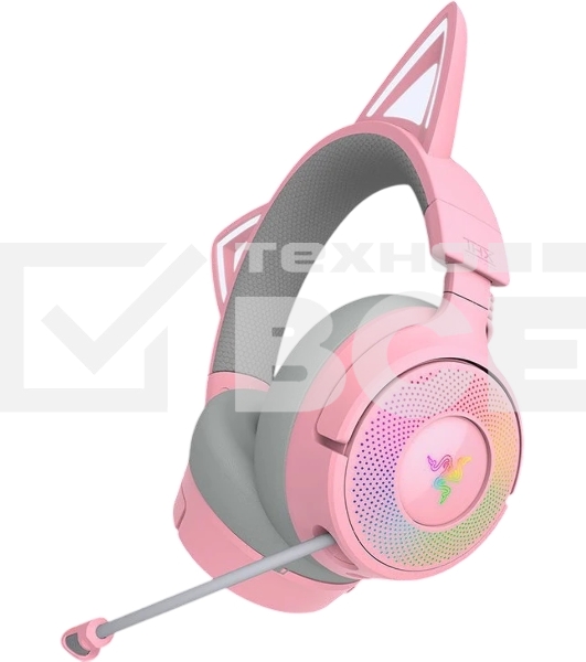 Гарнитура Razer Kraken Kitty V3 Pro Quartz розовый, беспроводная, bluetooth, до 70 ч, подсветка