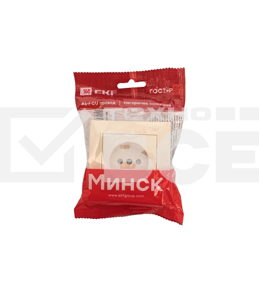 Розетка EKF Минск ERR10-022-200 1-м СП 10А IP20 без заземления, с защитными шторками, бежевый