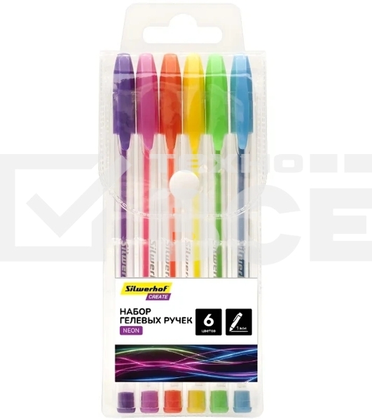Набор ручек гелевых Silwerhof Create Neon, d=1мм блистер (6шт), 6 цветов