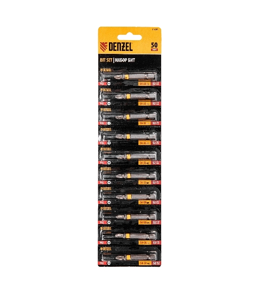 Набор бит Denzel PH2х50, сталь S2, 10 шт., шестигранный профиль, отрывная упаковка