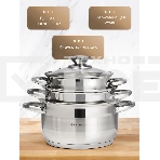 Набор посуды Zeidan Z-50632 6 предм.: кастрюля с/кр 2,0 л (16 см), кастрюля с/кр 3,0 л (18 см), кастрюля с/кр 4,0 л (20 см), нержавеющая сталь, комбинированная полировка снаружи, зеркальная полировка внутри, шкала литража, крышки - стекло, 5-ти СТЕПОВОЕ К, фото4