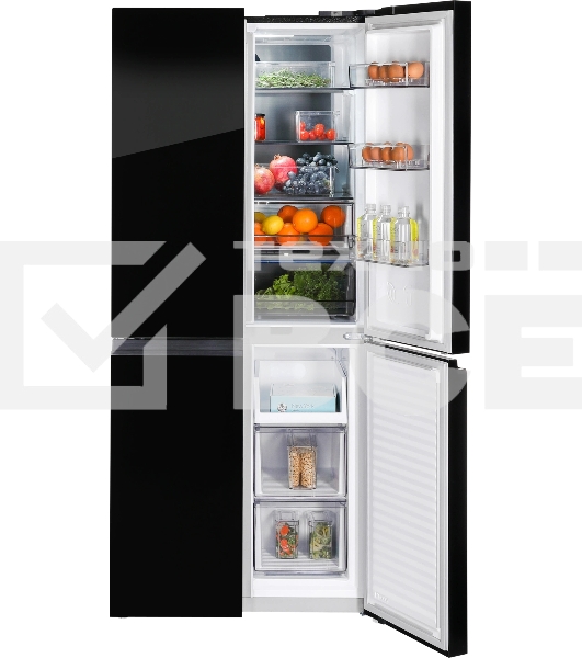 Холодильник Nordfrost RFQ 450 NFGb черное стекло многокамерный 270/135л морозилка сбоку, No Frost, Side by Side