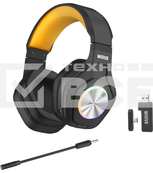 Гарнитура MARVO HG9084W Pulz 80W чёрный, беспроводная + проводная, радиоканал, до 50 ч, подсветка, совместимость с PS5, Xbox