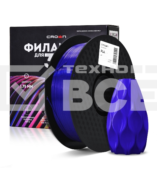 Филамент Crown Micro CM-FILPLAS008P PLA Silk 1.75 1кг пурпурный