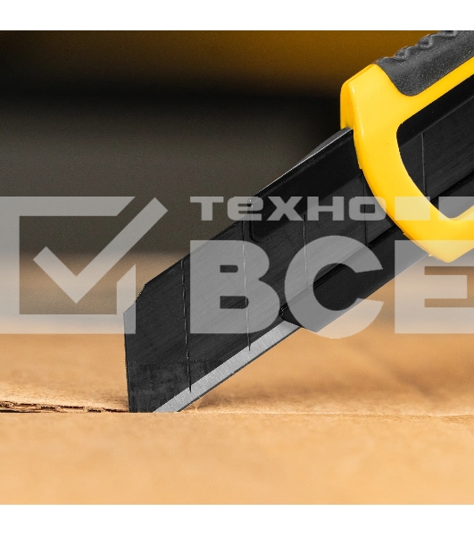 Нож Denzel 18 мм, сменное лезвие, SK4, корпус из ABS + TPR, торцевой зажим