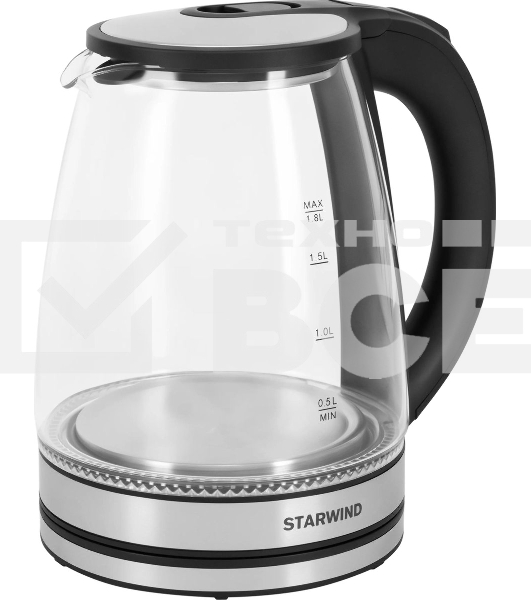 Чайник электрический Starwind SKG2114 1,8л. 1800Вт черный/прозрачный корпус: стекло
