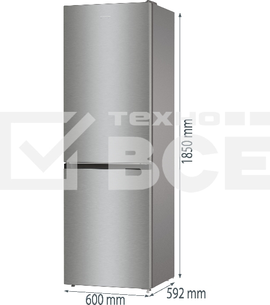Холодильник Gorenje NRKE62XL серебристый металлик двухкамерный 203/99л морозилка снизу, No Frost
