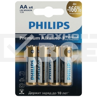 Элемент питания алкалиновый AA/LR6 1.5В Premium (блист. 4шт) Philips Б0062753