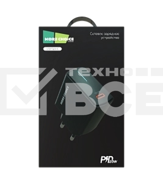 Сетевое зарядное устройство MORE CHOICE (4610196409936) NC60 1USB-C 3.0A PD 20W быстрая зарядка черный