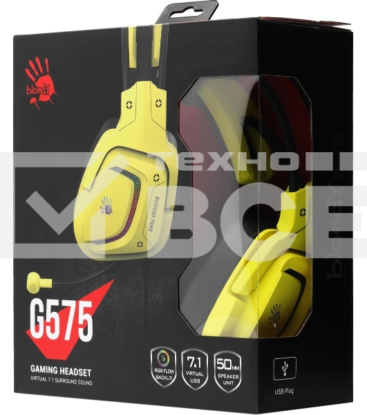 Гарнитура проводная с микрофоном A4Tech Bloody G575 Punk желтый/черный 2м мониторные USB оголовье (G575 PUNK)
