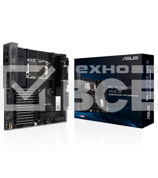 Материнская плата ASUS Pro WS W790E-SAGE SE, LGA4677, Intel W790, 8xDDR5 (ECC), 3xM.2, 2xSlimSAS, 8xSATA, 7xPCIe 5.0, 2x10Gb LAN, 1xUSB 3.2 Gen 2x2 (Type-C), 5xUSB 3.2 Gen 2 (Type-A + Type-C), 2xUSB 2.0, 5x3.5 мм, 7.1, EATX