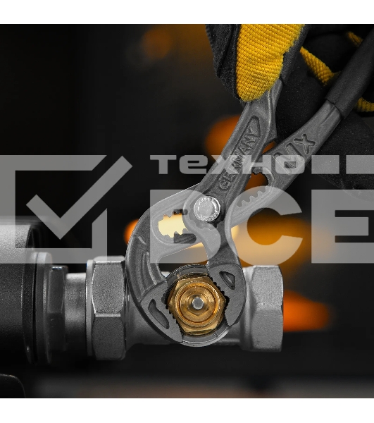 Клещи переставные Denzel кнопочный механизм, обливные рукоятки, 180 мм