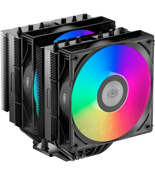 Кулер для процессора/CPU Cooler PCCooler RT620 ARGB BK (250W, 4-pin PWM, 157мм, Al/Cu, 6x6мм, 2x120мм, 73.32CFM, 34.9dBA, 2200RPM, S: 1851/1700/1200/115X, AM5/AM4, черный)