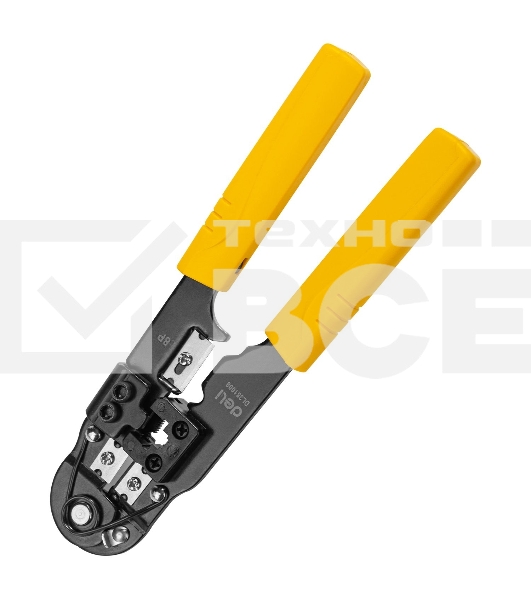 Обжимные клещи Deli DL381008 RJ45 Размер: 205мм. Спецификация обжима: 8P. Холоднокатаный стальной лист с черной отделкой, ручка из ПВХ. Лезвие SK5. Инструмент для зачистки проводов, кусачки и обжимной инструмент 3-в-1.