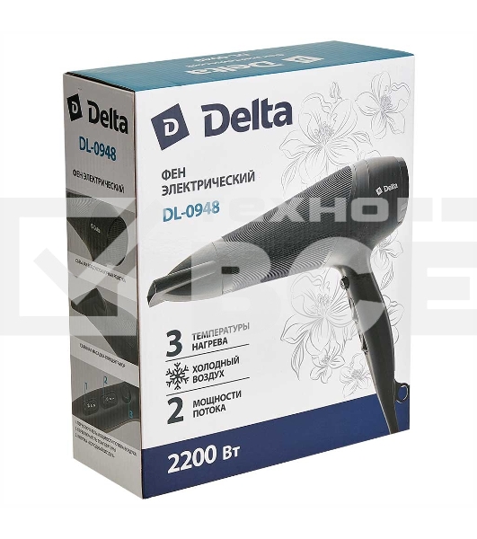 Фен Delta DL-0948 холодный воздух, 2200Вт, черный