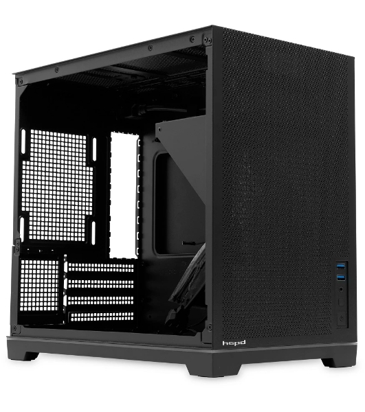 Компьютерный корпус без блока питания Case HSPD M211, Mesh Mini-tower, Black, TG, 0.7 SPCC, no fans,mATX, mITX, 175/330/150мм, 2x2.5', 1x3.5', 4xPCI, 2xUSB-A 3.0, ARGb strip, 336x211x350мм