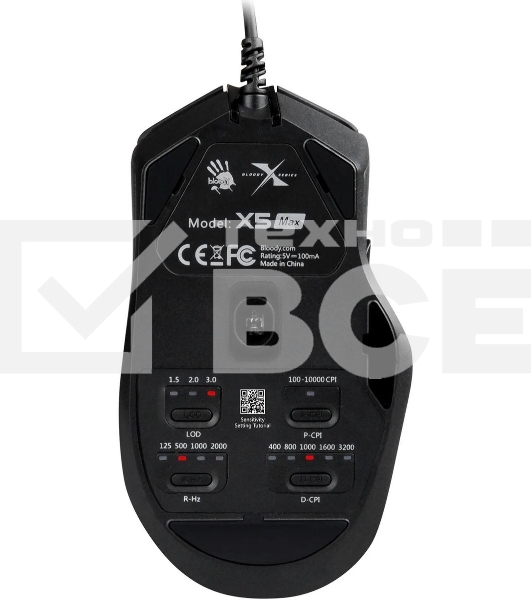 Мышь проводная A4Tech Bloody X5 Max черный, 10000 dpi, USB, кнопки - 9