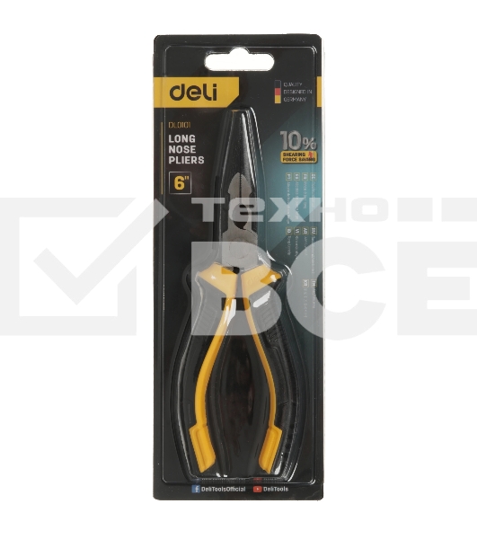 Удлиненные плоскогубцы Deli DL0101 160 мм, двухкомпонентная прорезиненная рукоять