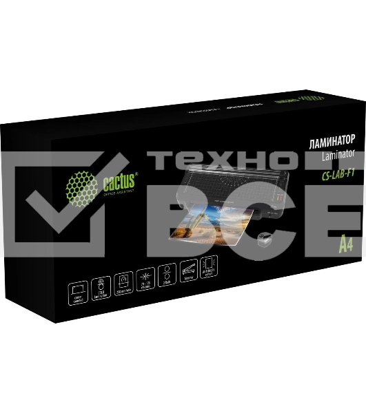Ламинатор Cactus CS-LAB-F1 черный A4 (70-125мкм) 25 см/мин (2 вал.) хол. лам. лам. фото