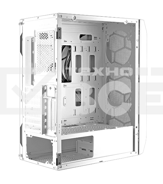 Компьютерный корпус Ginzzu GL 185 белый боковая дверца закаленное стекло на петлях на магнитах