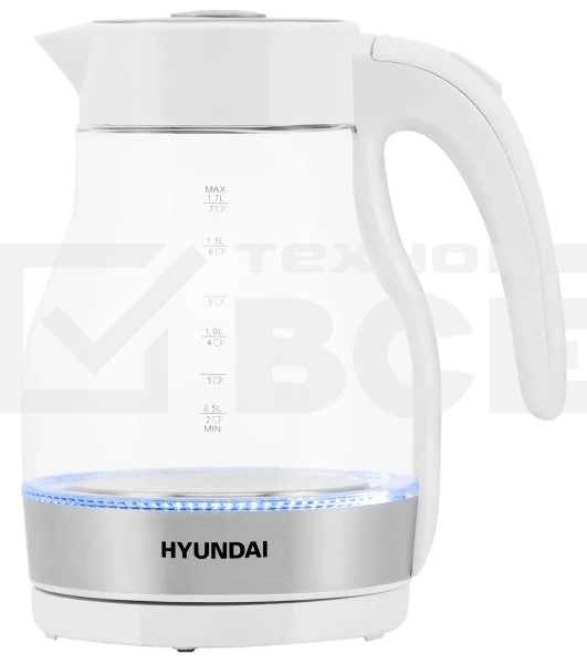 Чайник электрический Hyundai HYK-G3802 1.7л. 2200Вт белый/серебристый (корпус: стекло)