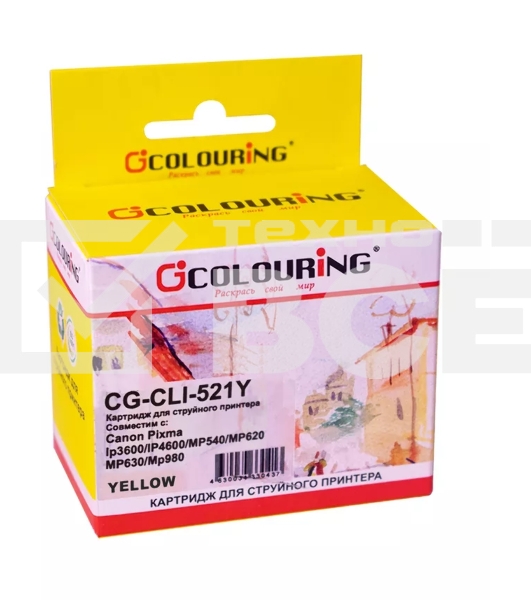 Картридж струйный Colouring CG-CLI-521Y желтый с чипом водный (9 мл) для Canon IP3600/IP4600/MP540/MP550/MP620/MP630/MP980