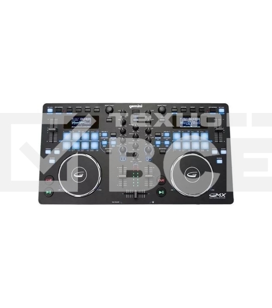 Медиа-проигрыватель Gemini GMX рабочая станция, автономная, 2-х дековая DJ система, 24-битный аудиоинтерфейс, 2 сенсорных джога, ЖК-дисплеи, USB