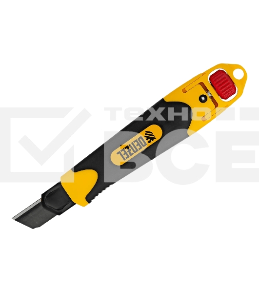 Нож Denzel 18 мм, сменное лезвие, SK4, корпус из ABS + TPR, торцевой зажим