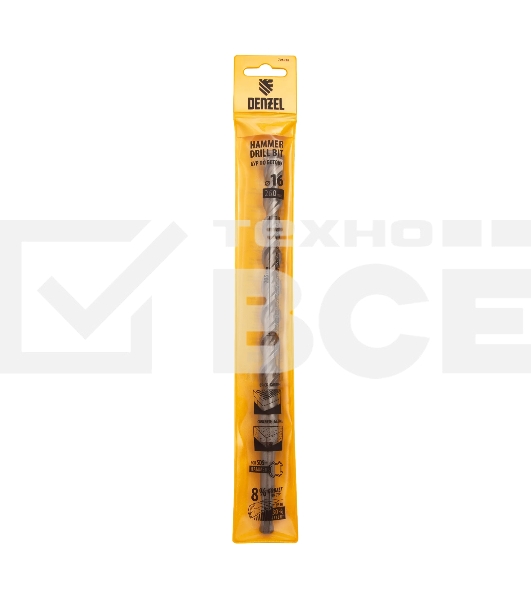 Бур по бетону Denzel двойная спираль, Cobalt W-tip, 16x260 мм, SDS PLUS