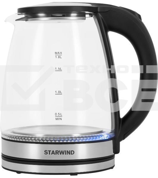 Чайник электрический Starwind SKG2114 1,8л. 1800Вт черный/прозрачный корпус: стекло