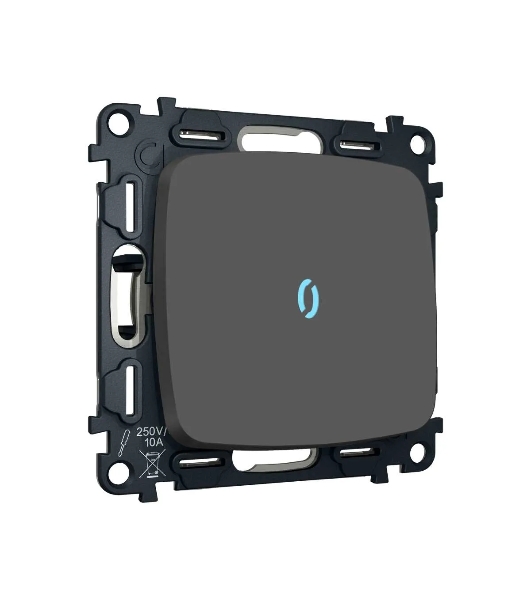 Комплект механизма 1-кл выключателя с самовозвратом с подсветкой 10000K OMEGA Графит Мягкое касание QUANT (OP9020, VM113, G17B) MO902060