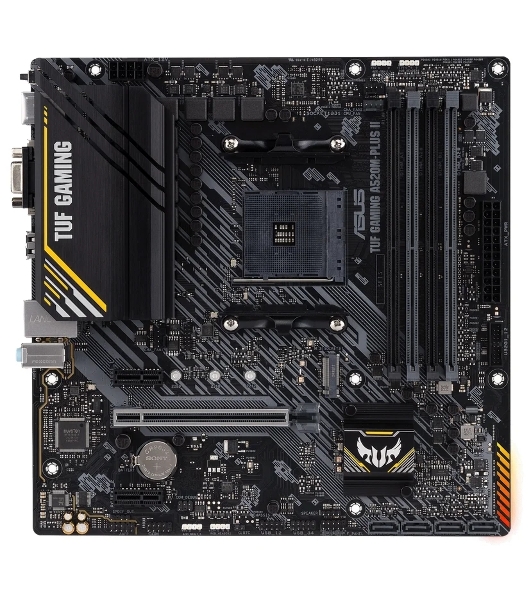 Материнская плата ASUS TUF GAMING A520M-PLUS, AM4, AMD A520, 4xDDR4, 4xSATA, 2xM.2, 1xPCIe 3.0 x16, 2xPCIe 3.0 x1, 1xVGA, 1xDVI, 1xHDMI, 1x1Gb LAN, 1xUSB-A 10Gbps, 4xUSB-A 5Gbps, 2xUSB-A 2.0, 3x3.5 мм, 7.1, mATX