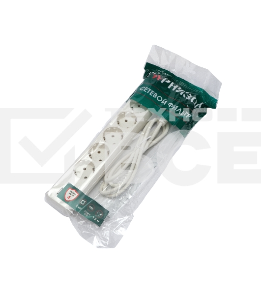 Сетевой фильтр Гарнизон 5р, 10А, 2xUSB, 1.8м, ур.защиты 4, белый, пакет