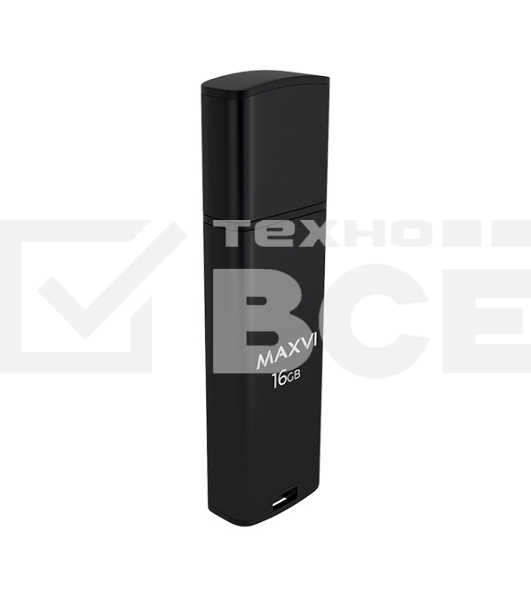 Флеш диск Maxvi MP2 16GB USB 2.0 black, монолит с колпачком, ABS пластик + металл