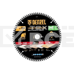 Пильный диск по ламинату Denzel ф300 х 30 мм, 80 зубьев 733887
