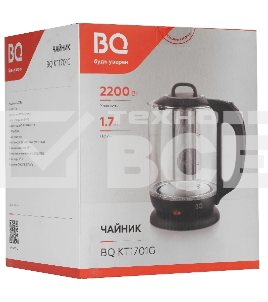 Чайник электрический BQ KT1701G черный, 2200 Вт, 1.7 л