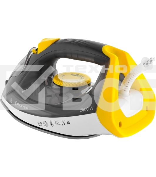 Утюг BRAYER BR4003GY, 2400 Вт, керамическое покрытие, пар 140 г/мин, антикапля, разбрызгивание, 330 мл, самоотчистка