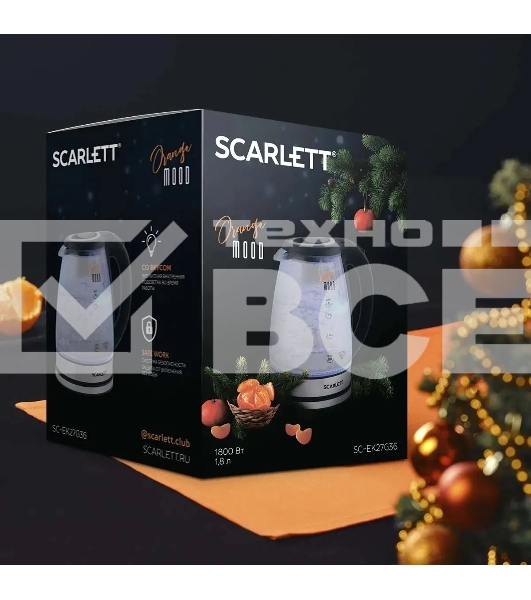 Чайник электрический Scarlett SC-EK27G36 1.8л. 1800Вт черный (корпус: стекло)