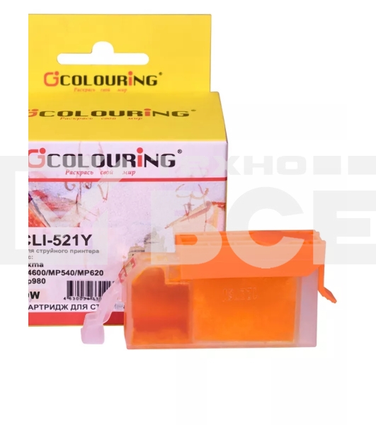 Картридж струйный Colouring CG-CLI-521Y желтый с чипом водный (9 мл) для Canon IP3600/IP4600/MP540/MP550/MP620/MP630/MP980