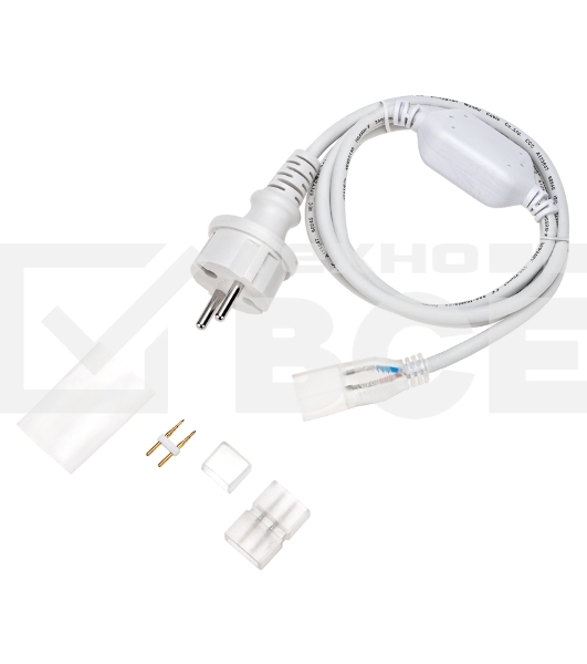 Установочный набор для одностороннего Гибкого неона Neon-night 8х16 мм (шнур питания каучук с диодным мостом и вилкой, заглушка, переходная муфта, игла) 1,5м