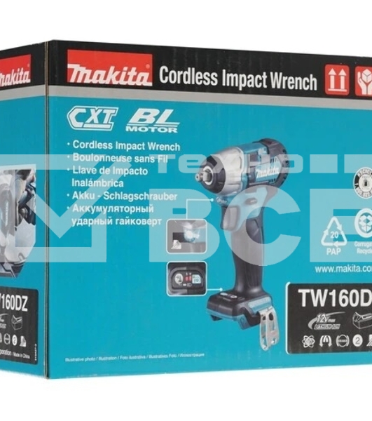 Гайковерт Makita TW160DZ аккум. патрон:квад.3/8' (кейс в комплекте)
