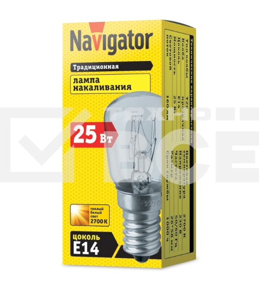 Лампа накаливания Navigator NI-T26-25-230-E14-CL