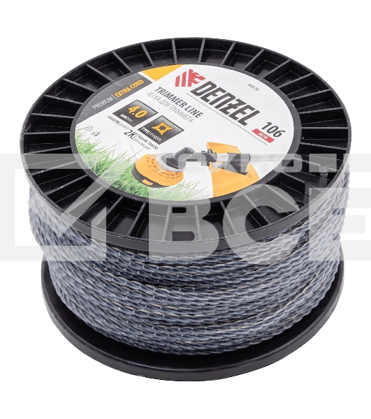 Леска для триммера Denzel двухкомпонентная витой квадрат, 4,0мм х 106м, на DIN катушке EXTRA CORD