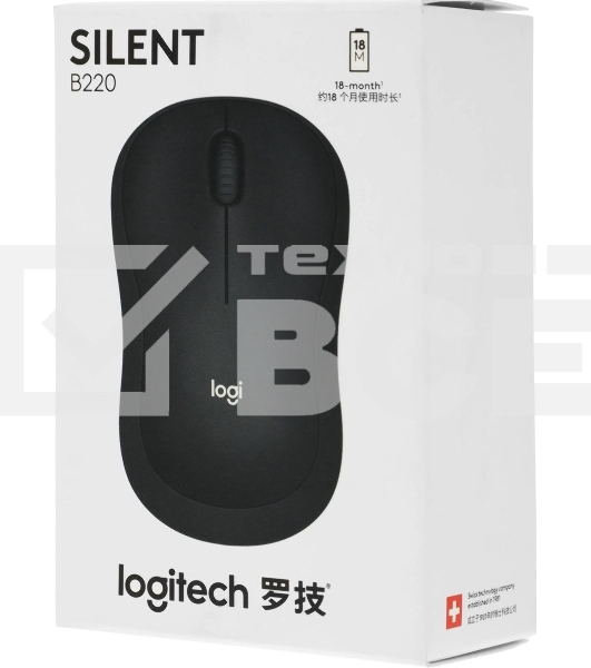 Мышь беспроводная Logitech B220 Silent черный, 1000 dpi, радиоканал, USB, кнопки - 3