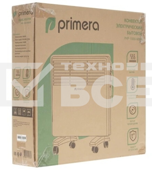 Конвектор Primera PHP-1000-MWB, белый, 1000 Вт, 15 м2, термостат