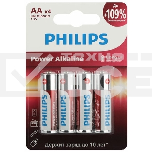 Элемент питания алкалиновый AA/LR6 1.5В Power (блист. 4шт) Philips Б0062746