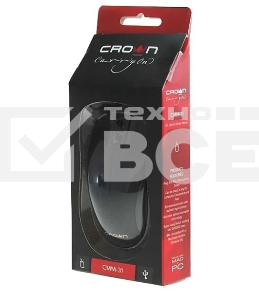Мышь проводная CROWN CMM-312 черный